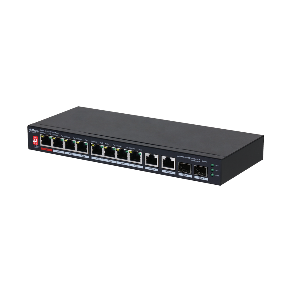 DAHUA PFS3210-8GT2GF-96 10-Port Unmanaged Desktop Gigabit Switch with 8-Port PoE