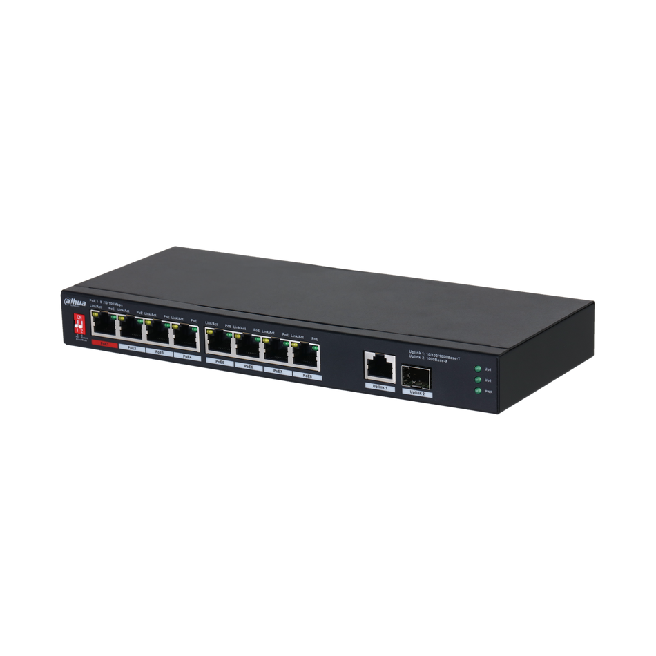 DAHUA PFS3110-8ET1GT1GF-96 10-Port Unmanaged Desktop Switch with 8-Port PoE